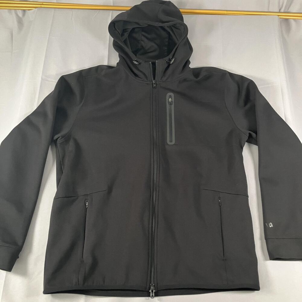 VRST Jacket Mens Large Black‎ Soft Shell Hooded Full Zip Athletic Outdoor Logo
